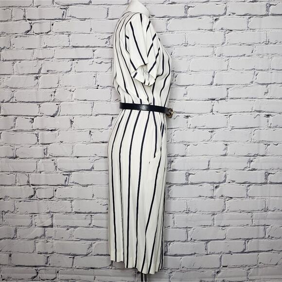 VTG 80s Navy Blue & White Stripe Dawn Joy Fashions Dress, sz 7/8 - Picture 3 of 8